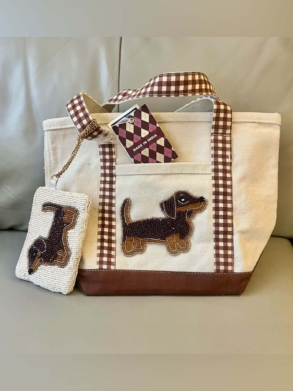 Dachshund Canvas Tote Bag with Matching Beaded Coin Purse- NWT viral doxie tote